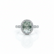 2ct Oval Cut Natural Moss Agate Engagement Ring-Black Diamonds New York