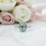 2ct Oval Cut Natural Moss Agate Engagement Ring-Black Diamonds New York