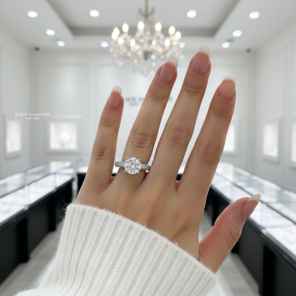 2.0 Ct Round Cut Diamond Engagement Ring-Black Diamonds New York