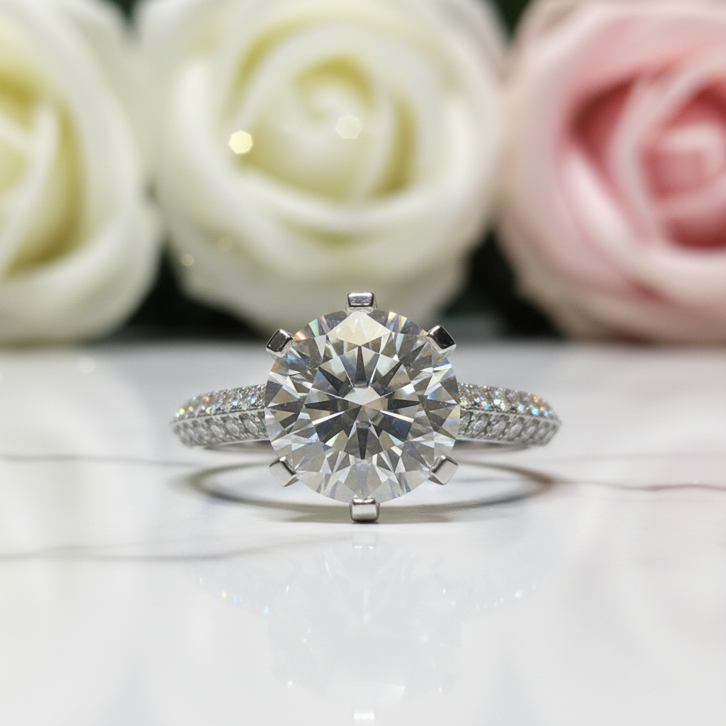 2.0 Ct Round Cut Diamond Full Paved Engagement Ring-Black Diamonds New York