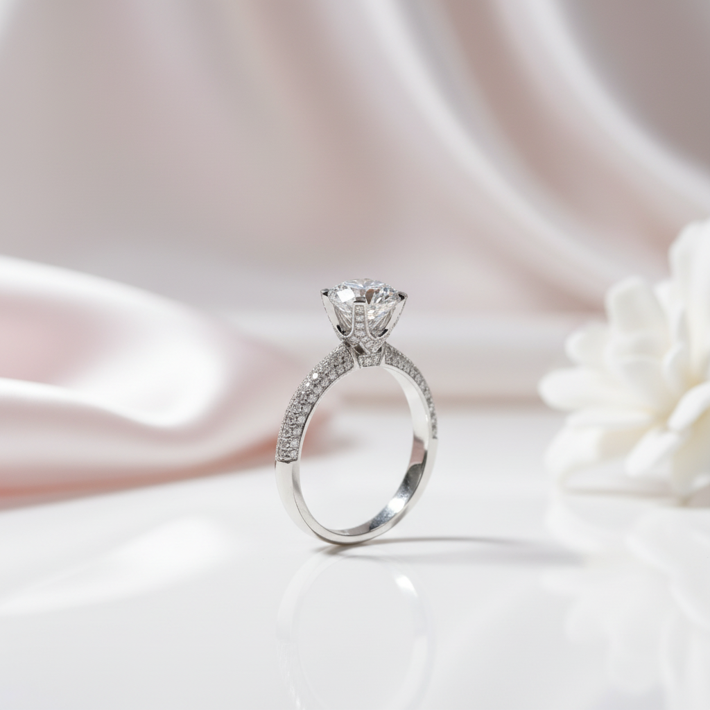 2.0 Ct Round Cut Diamond Option Full Paved Engagement Ring-Black Diamonds New York