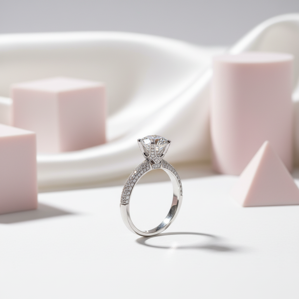 2.0 Ct Round Cut Diamond Full Paved Engagement Ring-Black Diamonds New York