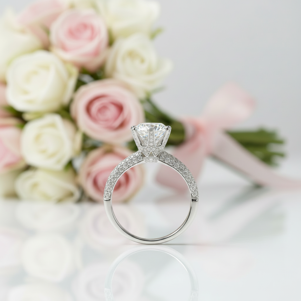 2.0 Ct Round Cut Diamond Option Full Paved Engagement Ring-Black Diamonds New York