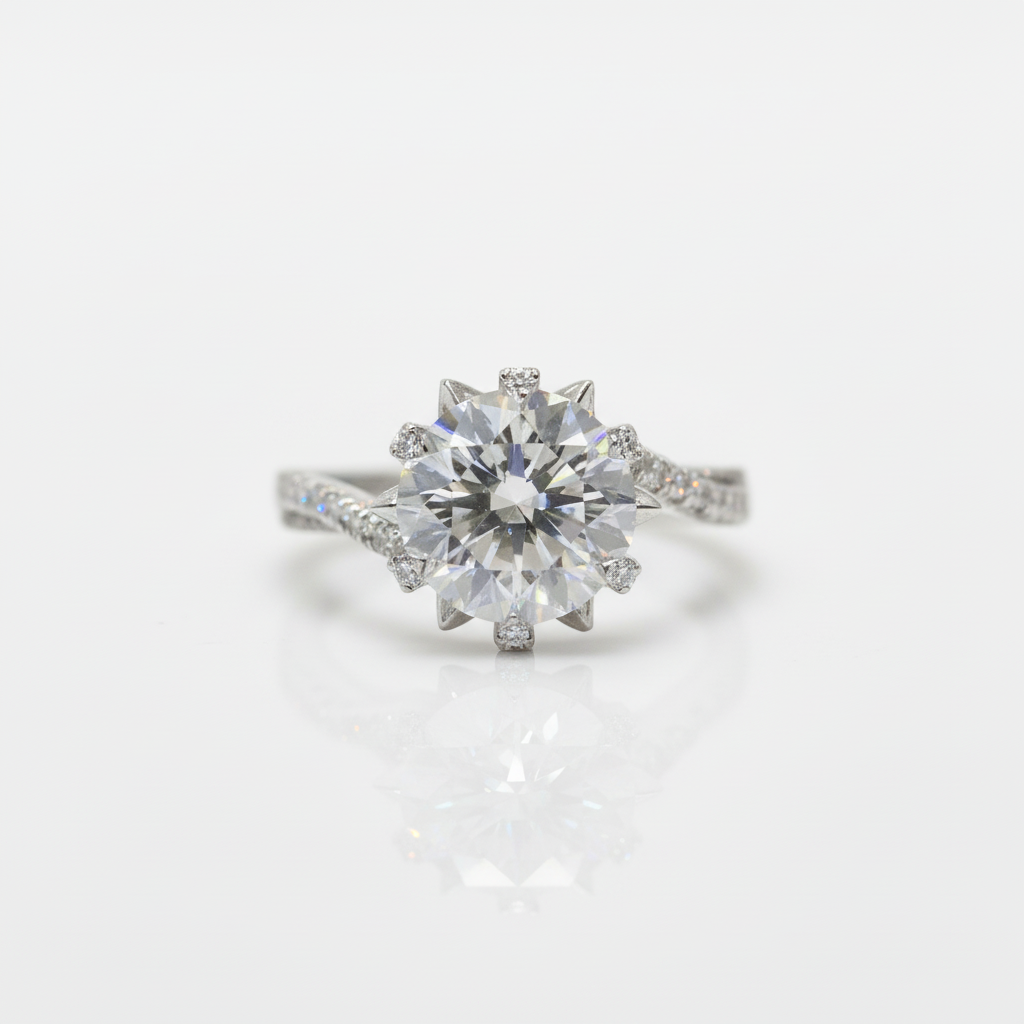 2.0 Ct Round Cut D Color Diamond Option Snowflake Engagement Ring-Black Diamonds New York