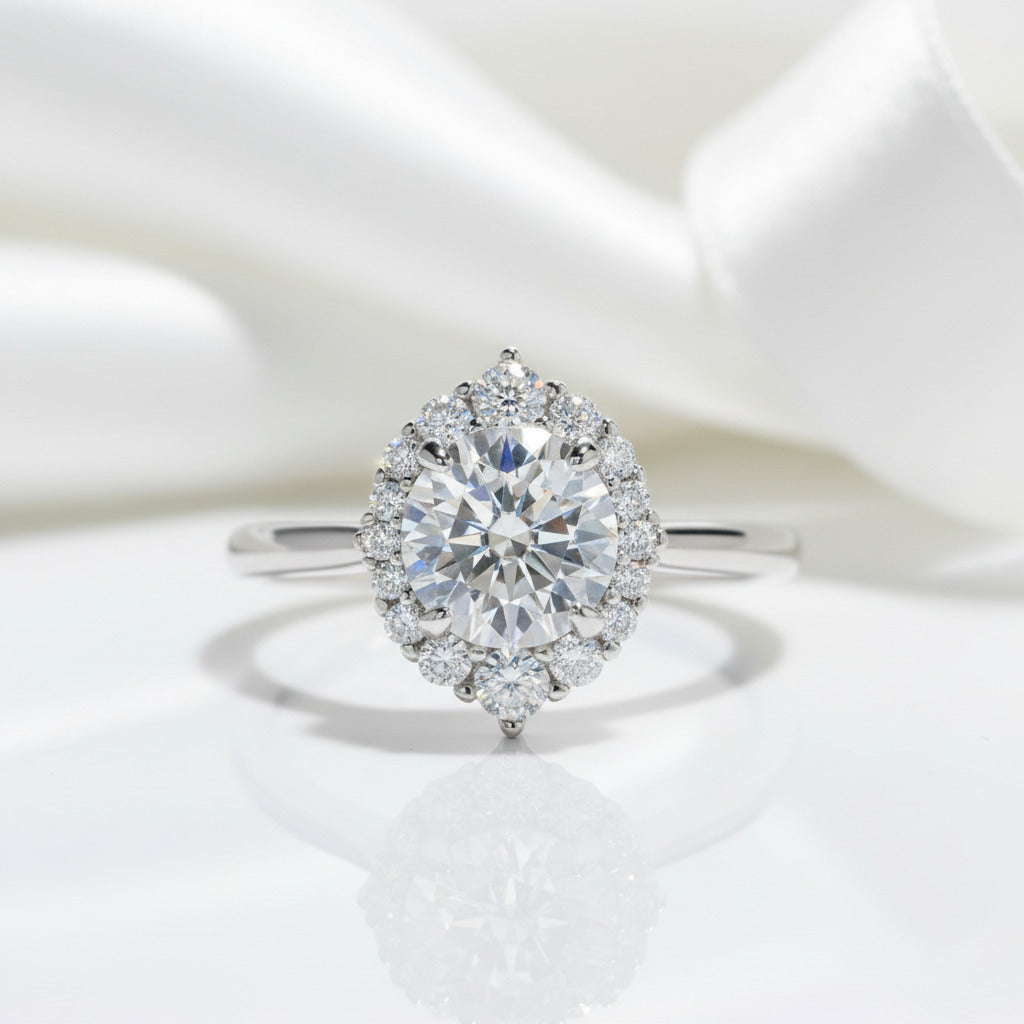 2ct Round Cut Diamond Halo White Gold Engagement Ring-Black Diamonds New York