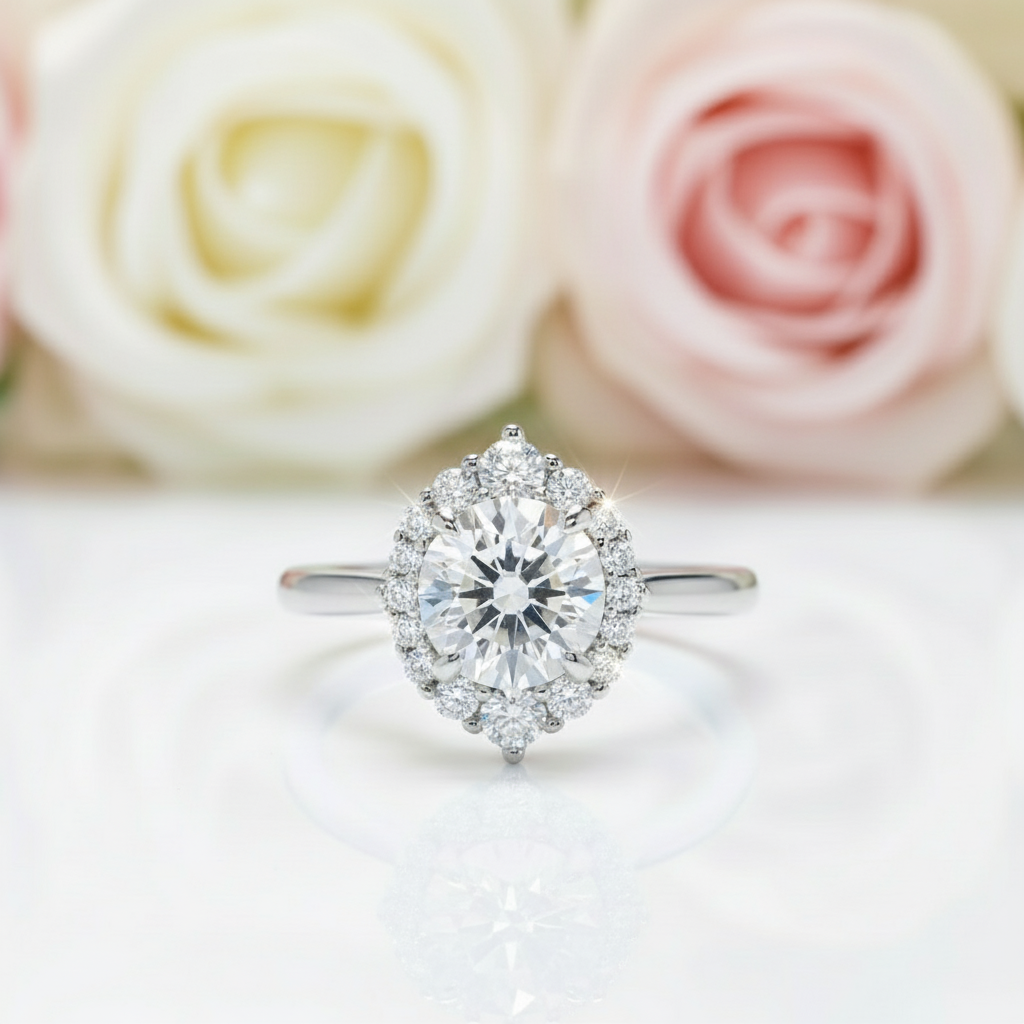 2ct Round Cut Diamond Halo White Gold Engagement Ring-Black Diamonds New York