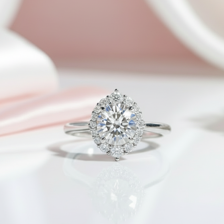 2ct Round Cut Diamond Halo White Gold Engagement Ring-Black Diamonds New York