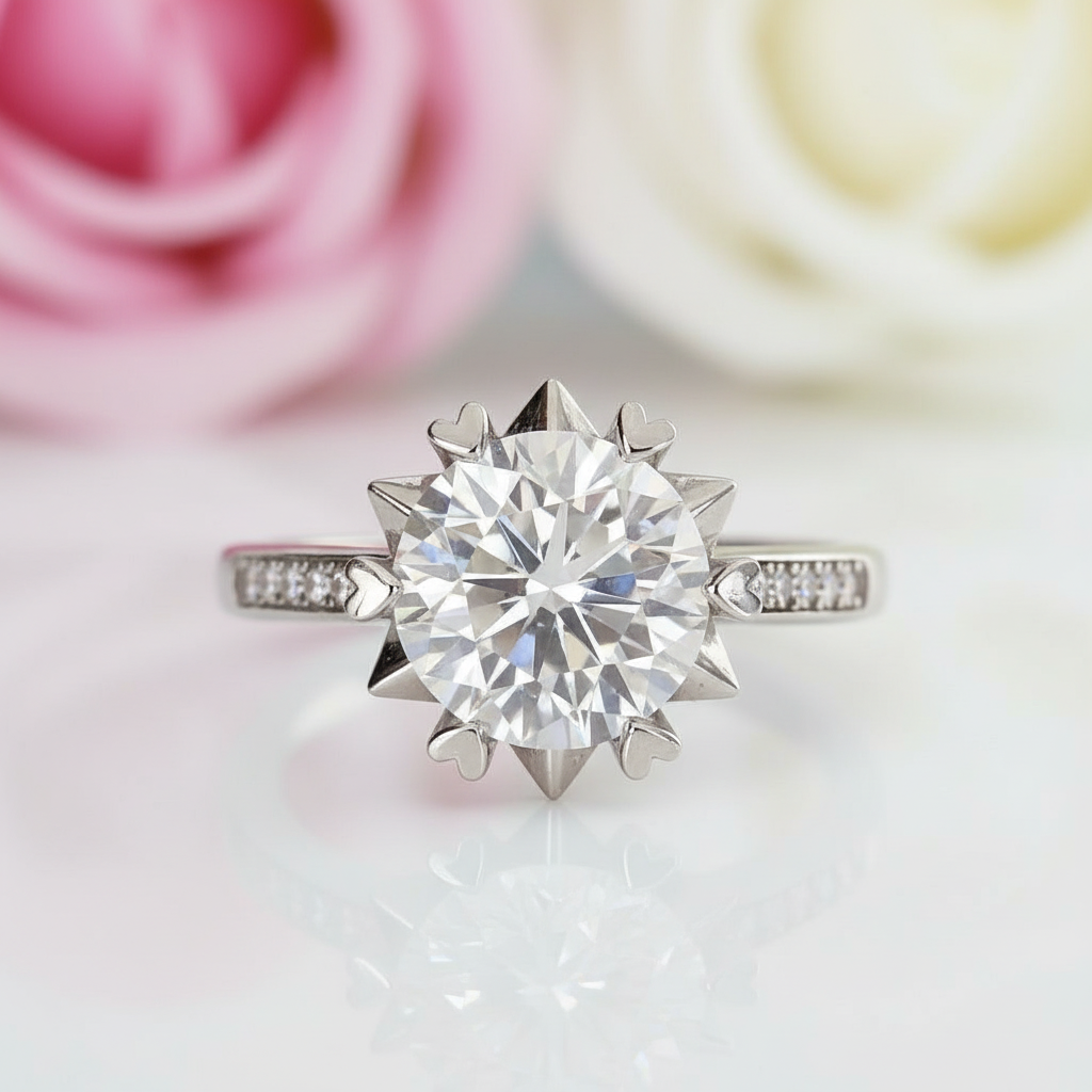 2ct Round Cut Diamond Flower Engagement Ring-Black Diamonds New York