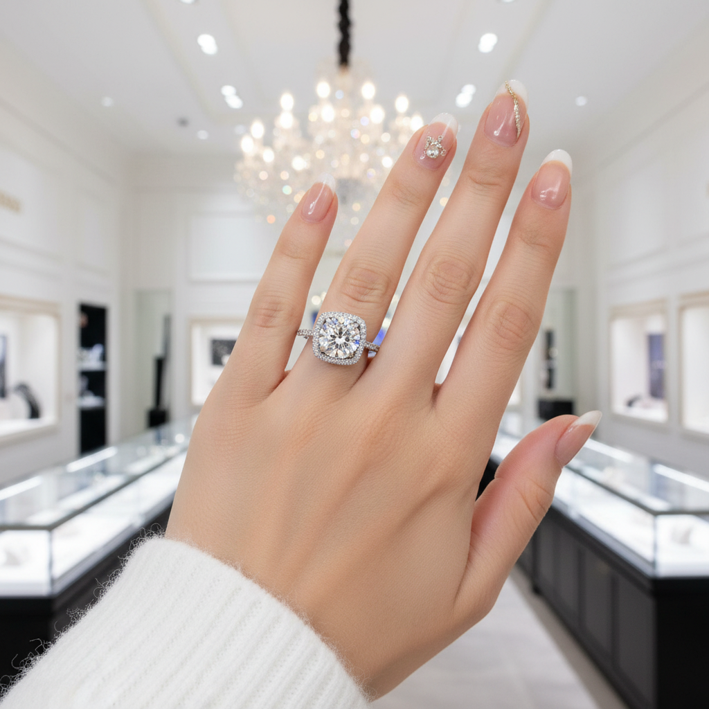 2.0 Ct Round Cut Diamond Option Halo Engagement Ring-Black Diamonds New York