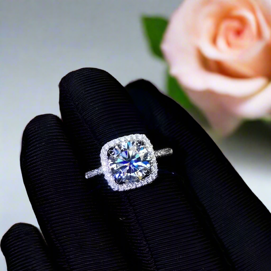 2.0 Ct Round Cut Diamond Halo Engagement Ring-Black Diamonds New York