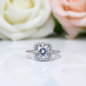 2.0 Ct Round Cut Diamond Halo Engagement Ring-Black Diamonds New York