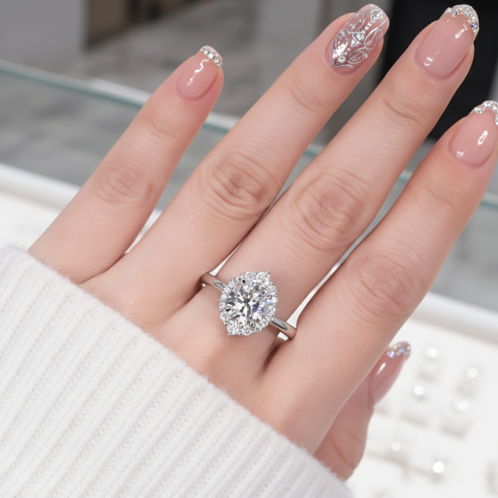 2ct Round Cut Diamond Halo White Gold Engagement Ring-Black Diamonds New York