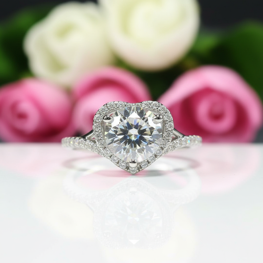 2.0 Ct Round Cut Diamond Heart Shape Engagement Ring-Black Diamonds New York