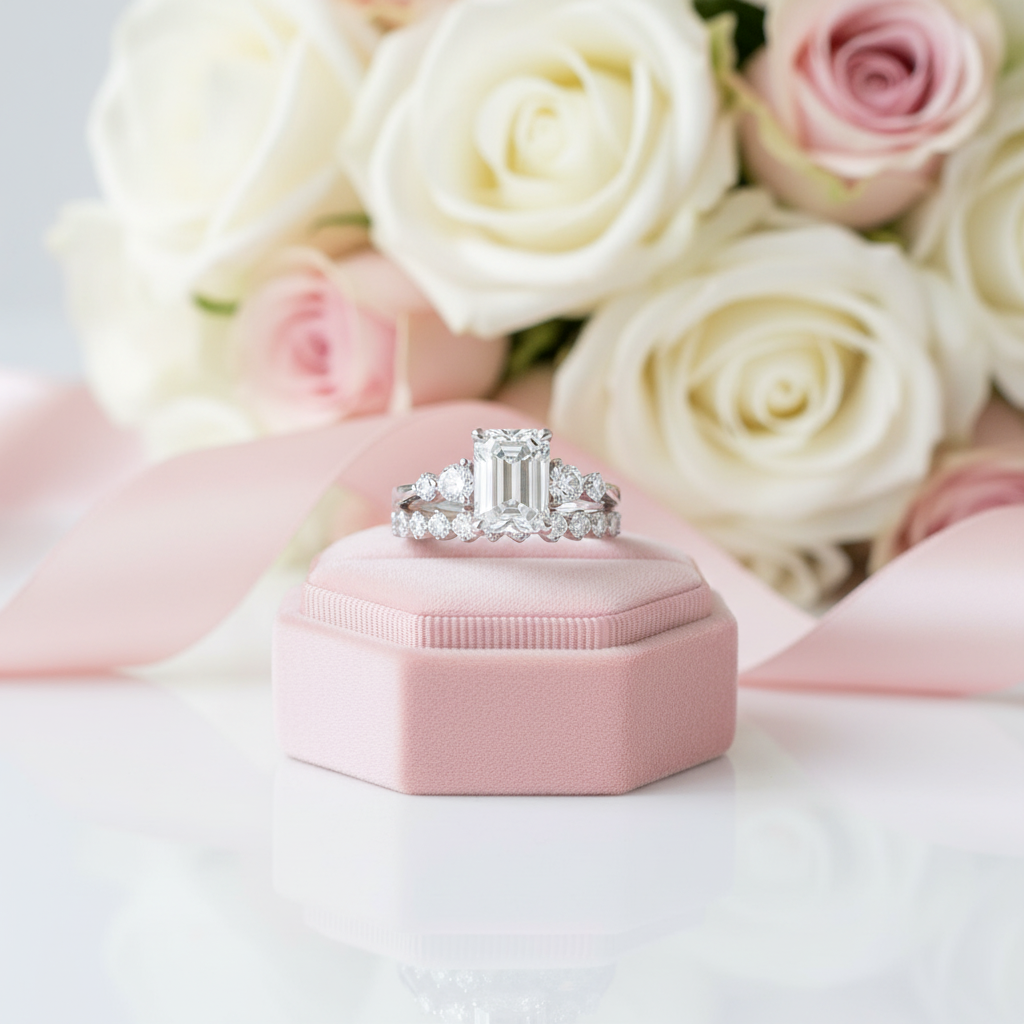 2ct Emerald Cut Diamond Option Ring Set-Black Diamonds New York