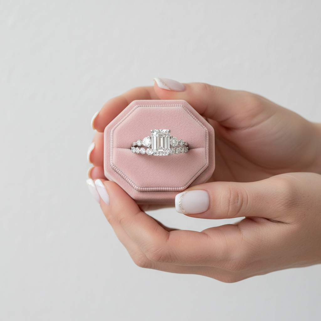 2ct Emerald Cut Diamond Ring Set-Black Diamonds New York