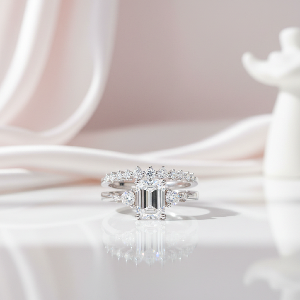 2ct Emerald Cut Diamond Ring Set-Black Diamonds New York