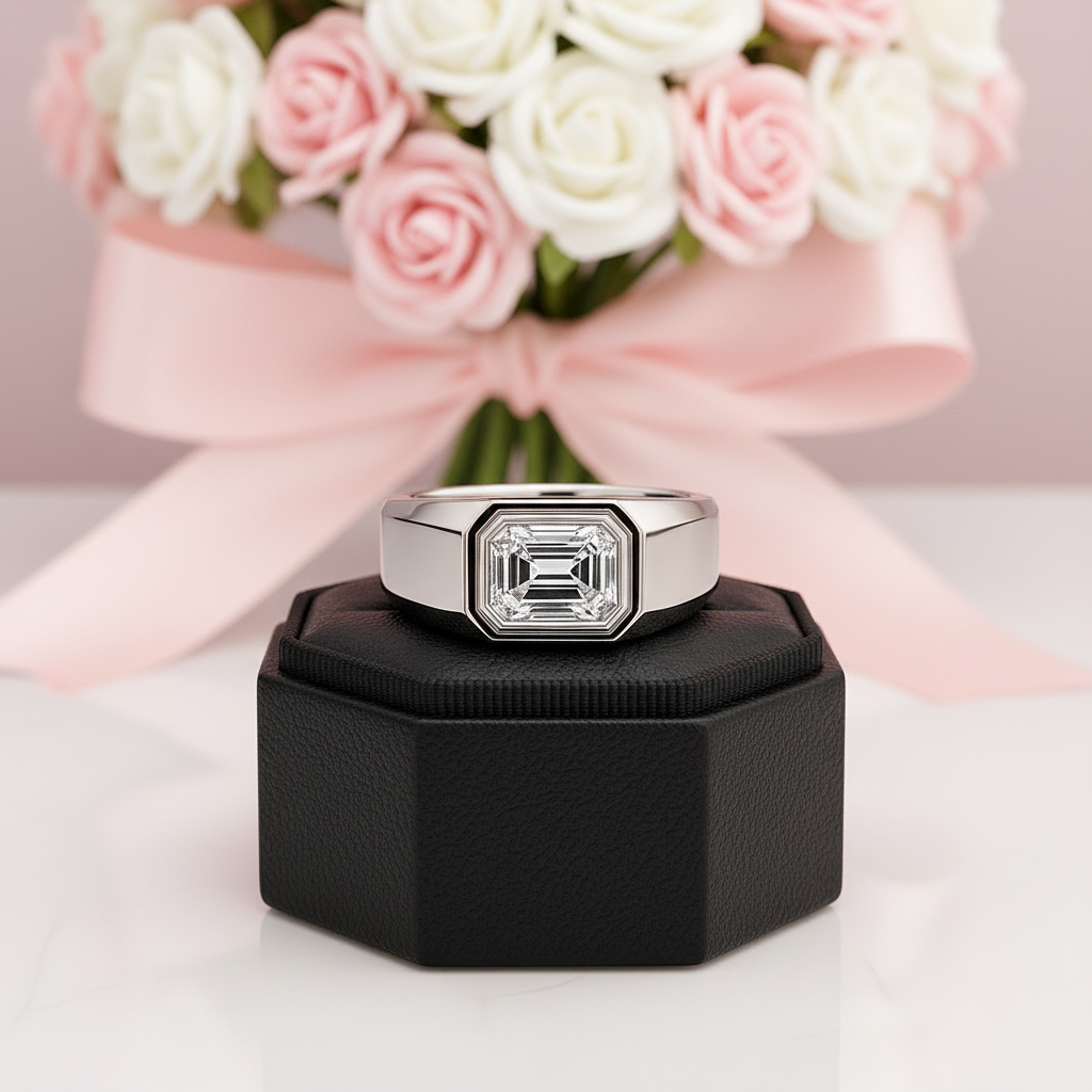 2ct Emerald Cut Diamond Option Unisex Ring-Black Diamonds New York