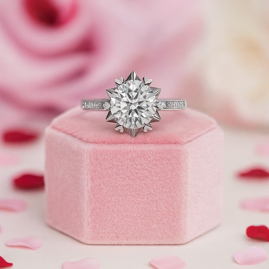 2ct Round Cut Diamond Flower Engagement Ring-Black Diamonds New York