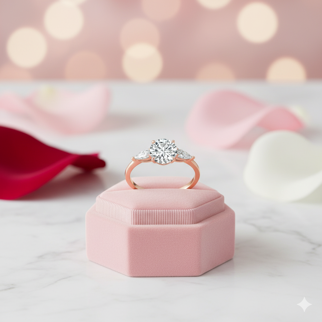 2ct Round cut Diamond Three Stone Rose Gold Ring-Black Diamonds New York