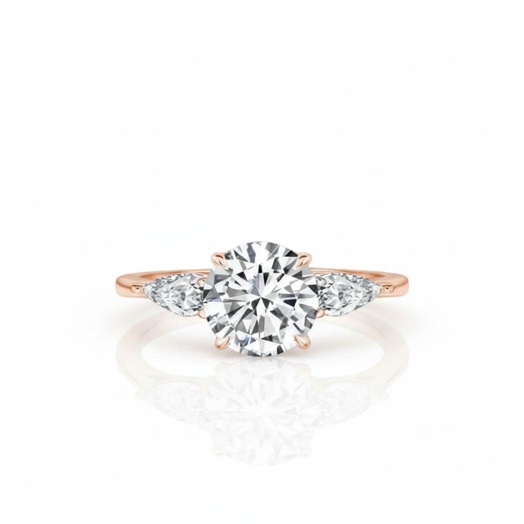 2ct Round cut Diamond Option Three Stone Rose Gold Ring-Black Diamonds New York