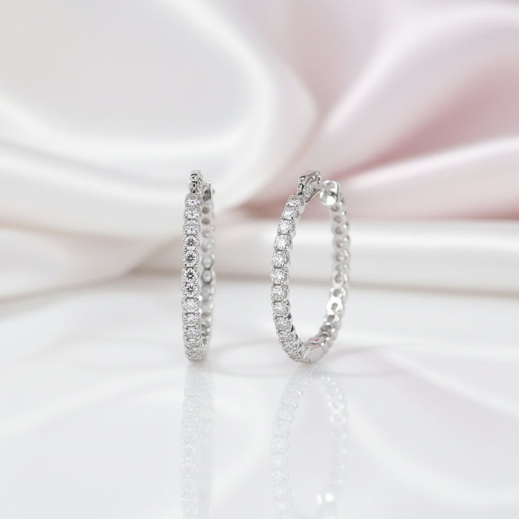 2mm Round Cut Full Diamond Hoop Earrings-Black Diamonds New York