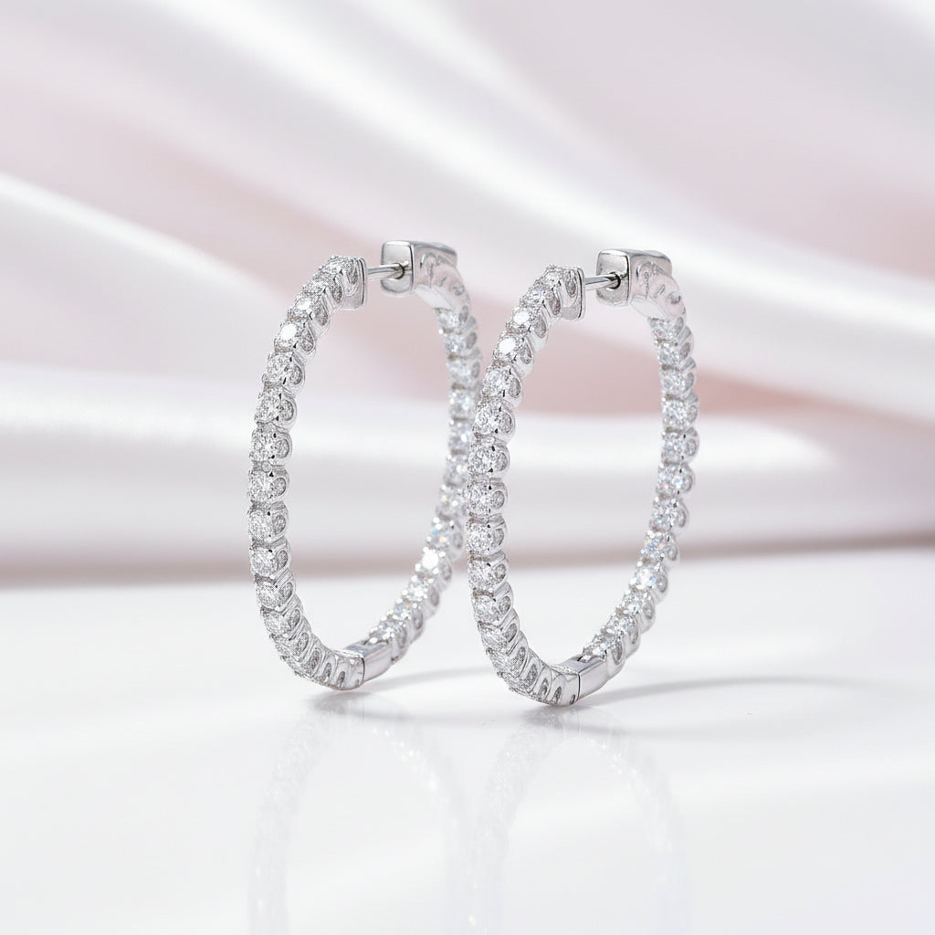 2mm Round Cut Full Diamond Hoop Earrings-Black Diamonds New York