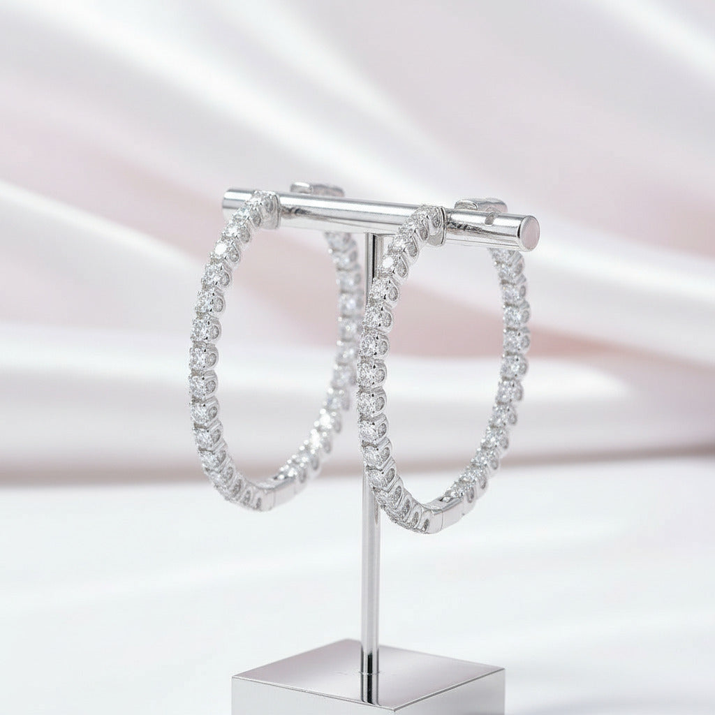 2mm Round Cut Full Diamond Option Hoop Earrings-Black Diamonds New York