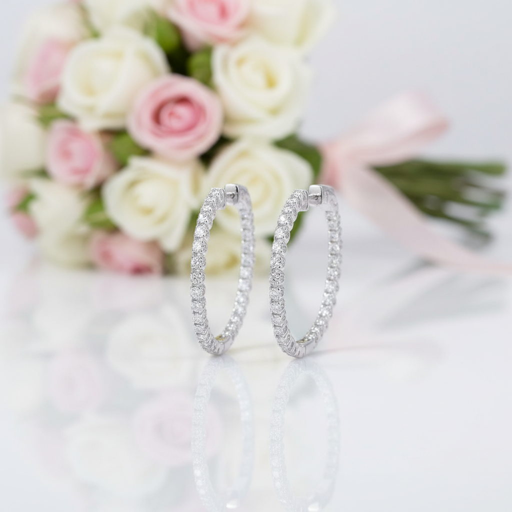 2mm Round Cut Full Diamond Hoop Earrings-Black Diamonds New York
