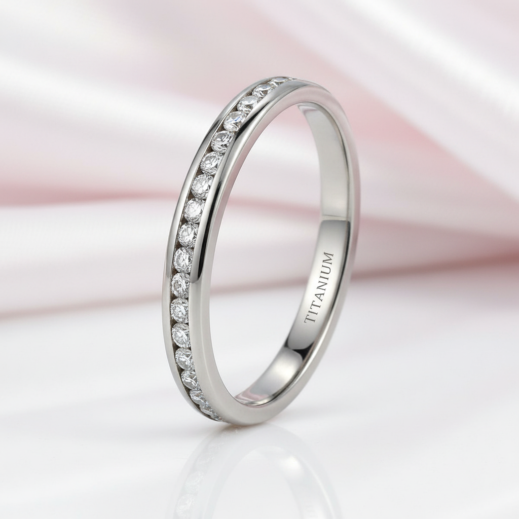 2mm Titanium Eternity Diamond Wedding Band-Black Diamonds New York