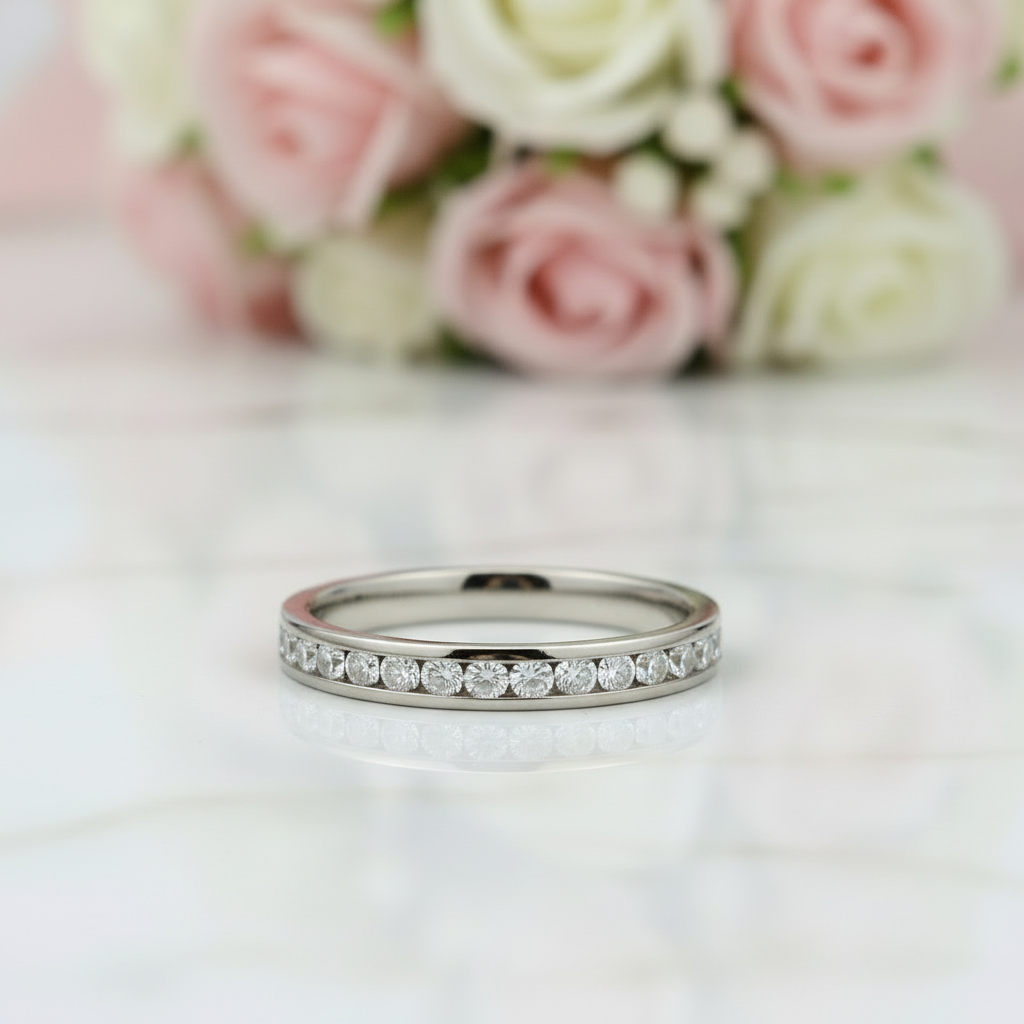 2mm Titanium Eternity Diamond Wedding Band-Black Diamonds New York