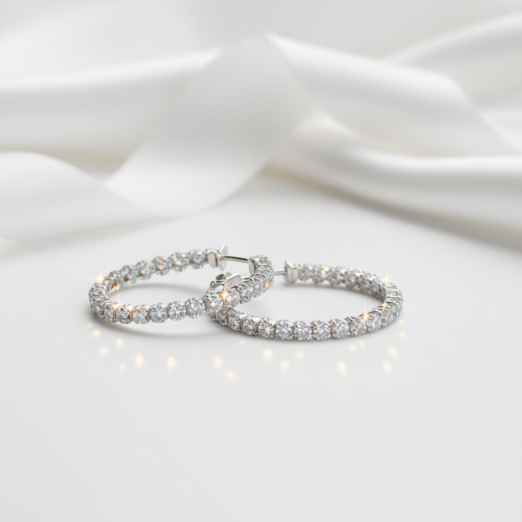 2mm Round Cut Full Diamond Hoop Earrings-Black Diamonds New York