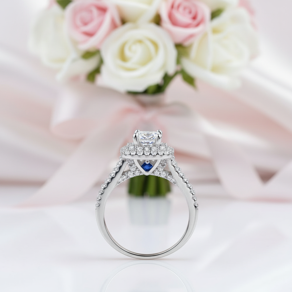 2PC Victorian Blue Diamond Option Side Stone Ring-Black Diamonds New York