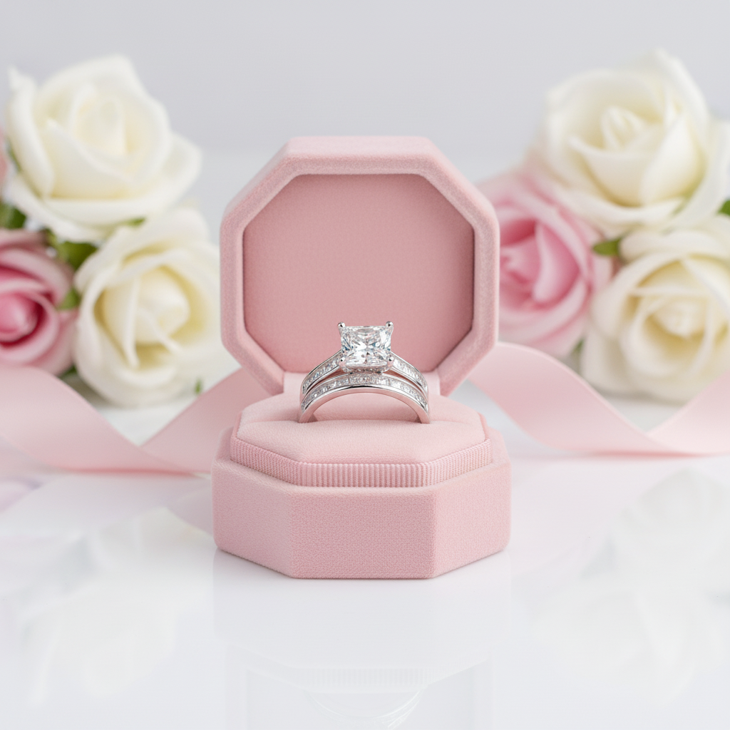 2Pcs 1.25Ct Princess Cut Diamond Option Engagement Ring Set-Black Diamonds New York