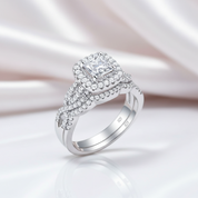 2Pcs 1.4Ct Princess Cut Diamond Option Halo Twisted Ring Set-Black Diamonds New York
