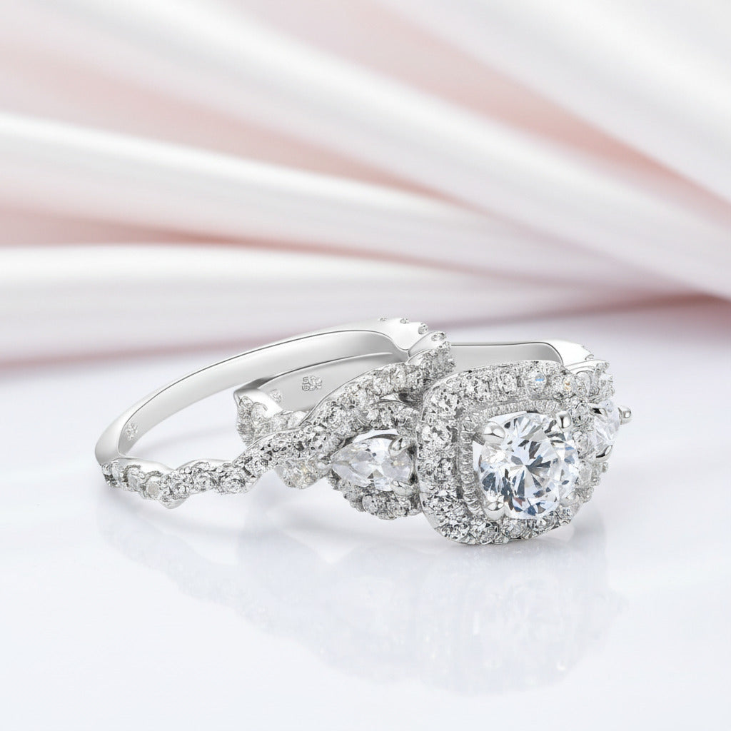 2PCS 1.5 Ct Round Pear Cut Diamond Option Ring Set with Pear-cut Side Stones-Black Diamonds New York
