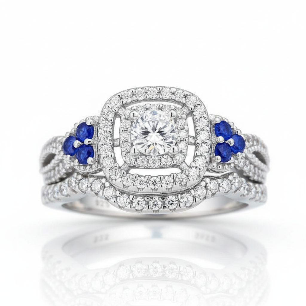 2Pcs 1.5 Ct White Blue Diamond Option Ring-Black Diamonds New York