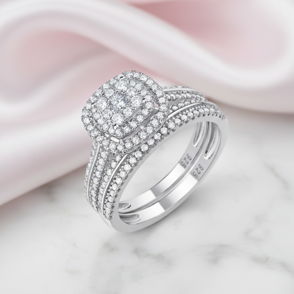2Pcs 1.6 Ct Round Diamond Option Halo Ring Set-Black Diamonds New York