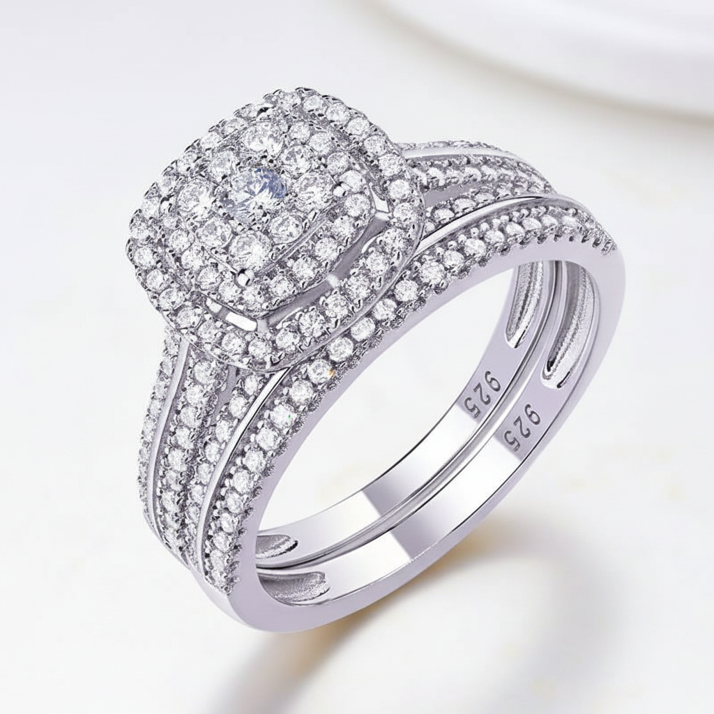 2Pcs 1.6 Ct Round Diamond Option Halo Ring Set-Black Diamonds New York