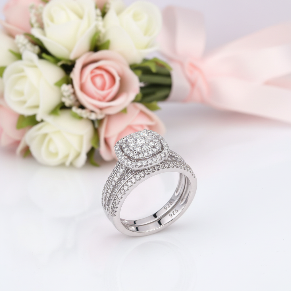 2Pcs 1.6 Ct Round Diamond Option Halo Ring Set-Black Diamonds New York