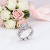 2Pcs 1.6 Ct Round Diamond Option Halo Ring Set-Black Diamonds New York