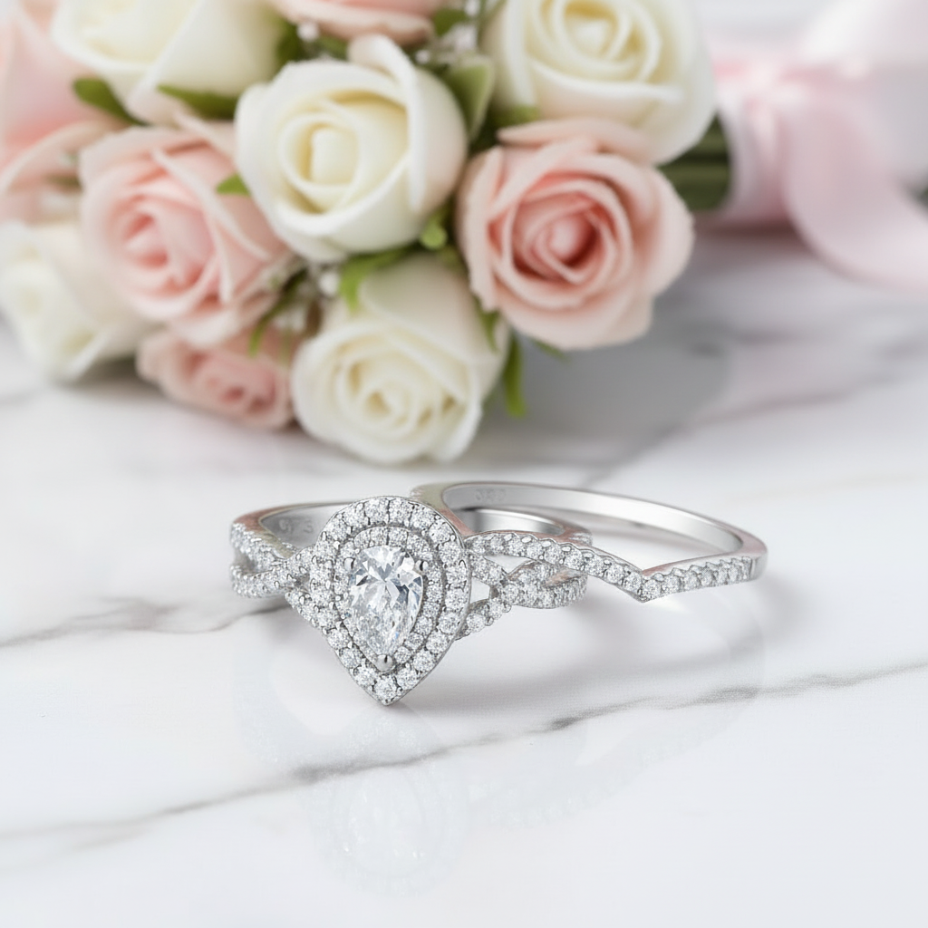 2Pcs 1.7Ct Pear Cut Diamond Option Ring-Black Diamonds New York