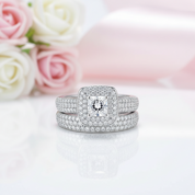 2Pcs 2.26 Ct Princess Cut Diamond Option Double Halo Ring Set-Black Diamonds New York