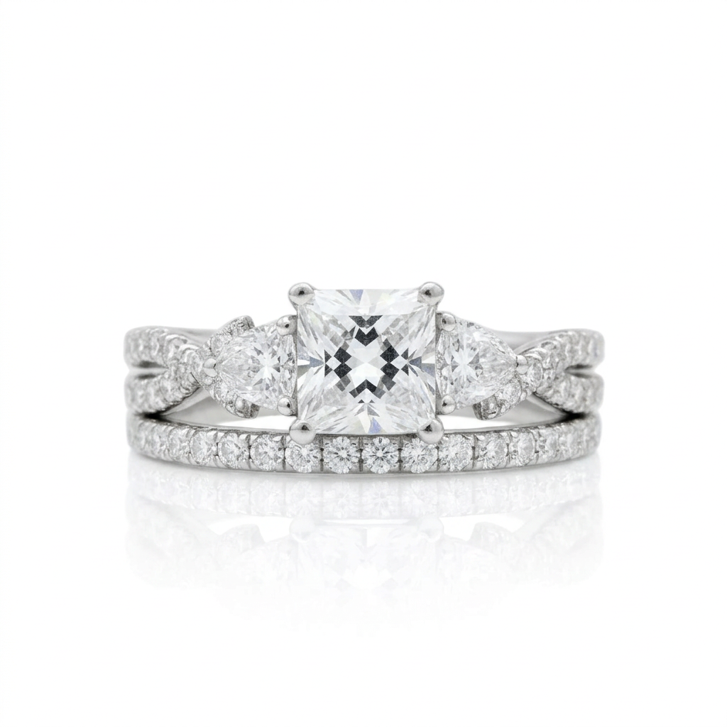Princess Cut Diamond Option Ring Set-Black Diamonds New York