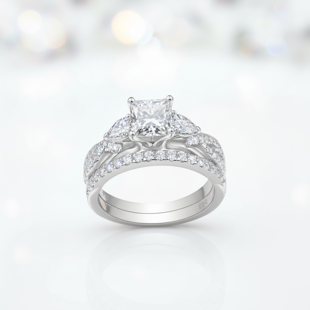 Princess Cut Diamond Option Ring Set-Black Diamonds New York