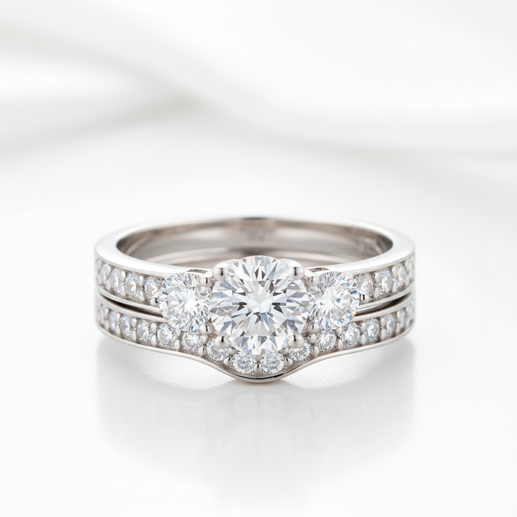 2pcs 3 Stone Round Cut Diamond Option Wedding Ring Set-Black Diamonds New York