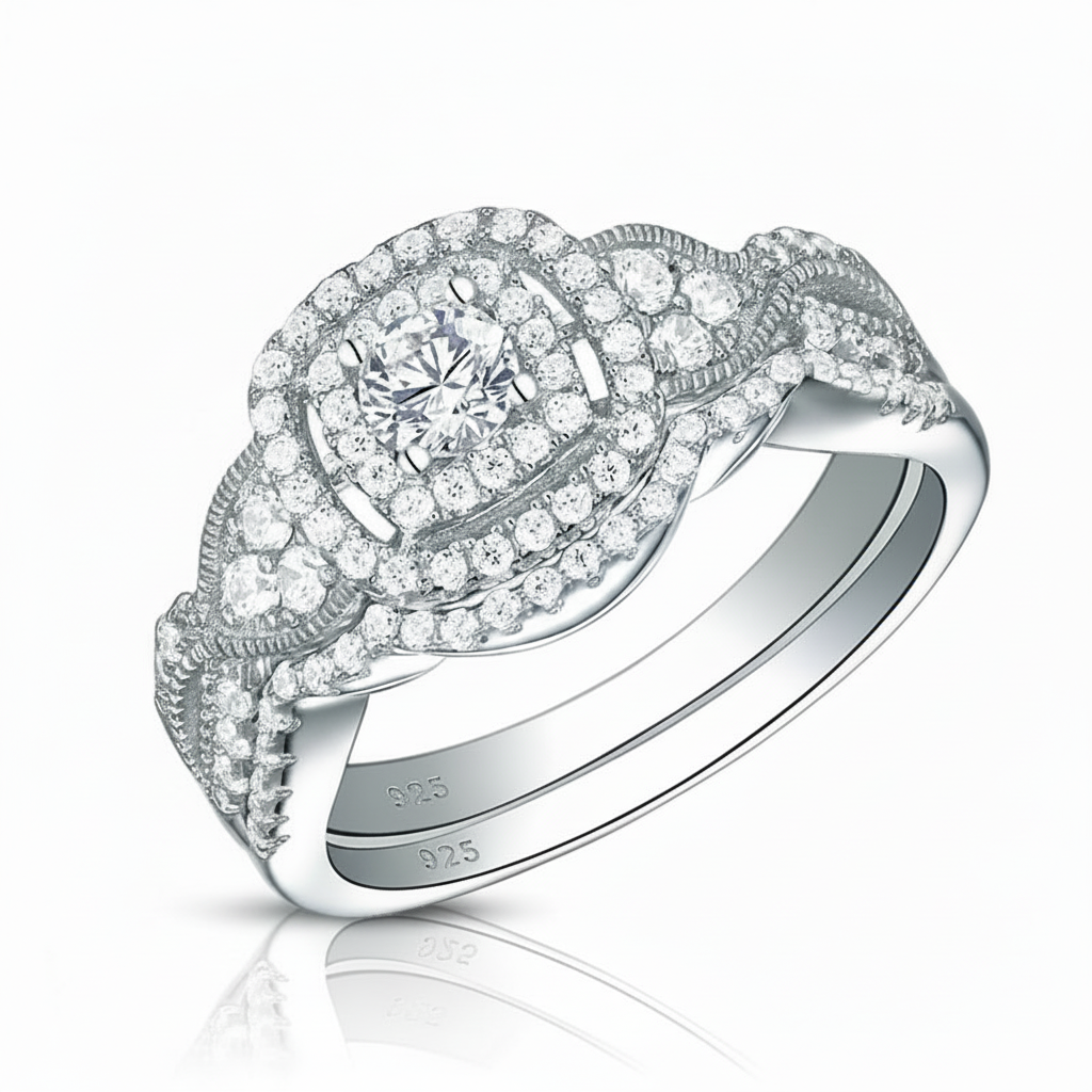 Double Halo Diamond Option Wedding Ring Set-Black Diamonds New York