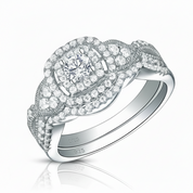Double Halo Diamond Option Wedding Ring Set-Black Diamonds New York