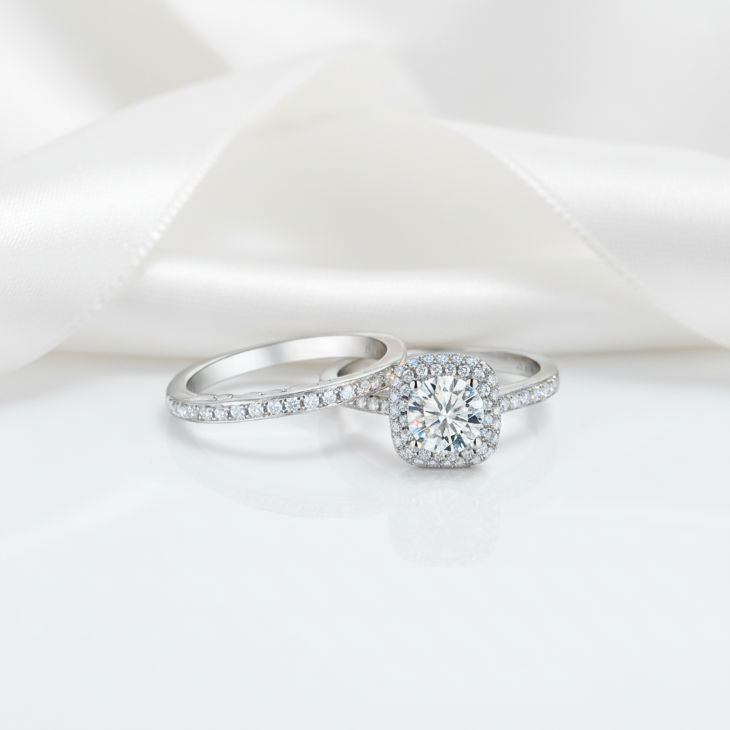 2Pcs Halo 1.6ct Round Diamond Ring Set-Black Diamonds New York