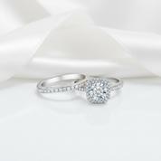 2Pcs Halo 1.6ct Round Diamond Ring Set-Black Diamonds New York