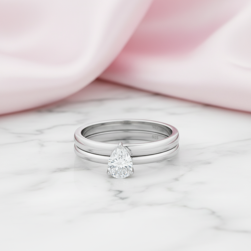 2Pcs Pear-Cut Diamond Option Engagement Ring-Black Diamonds New York
